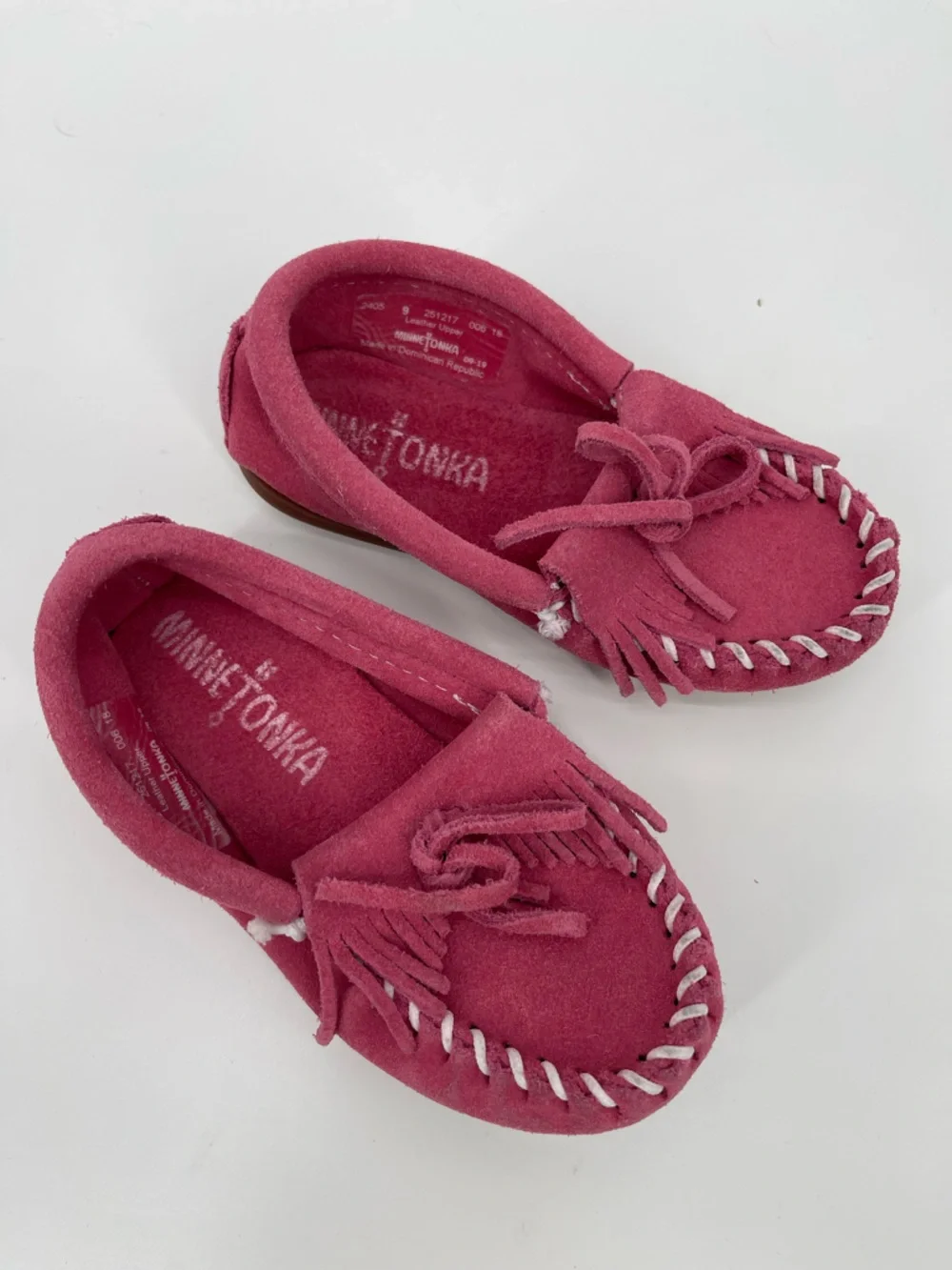 Minnetonka Kids Raspberry Pink Suede Fringe Moccasins